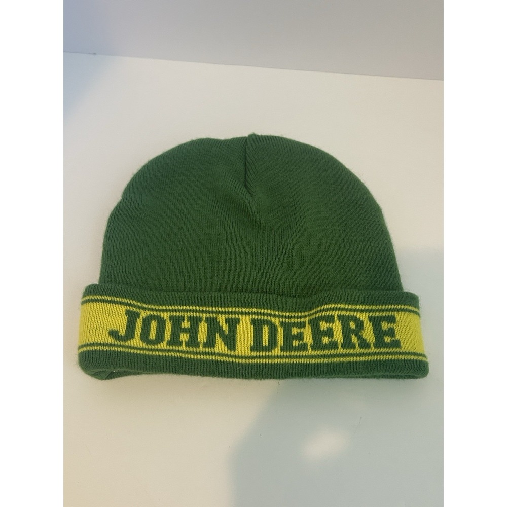 John Deere Green Cuffed Beanie Stocking Cap Green Adult One Size NICE